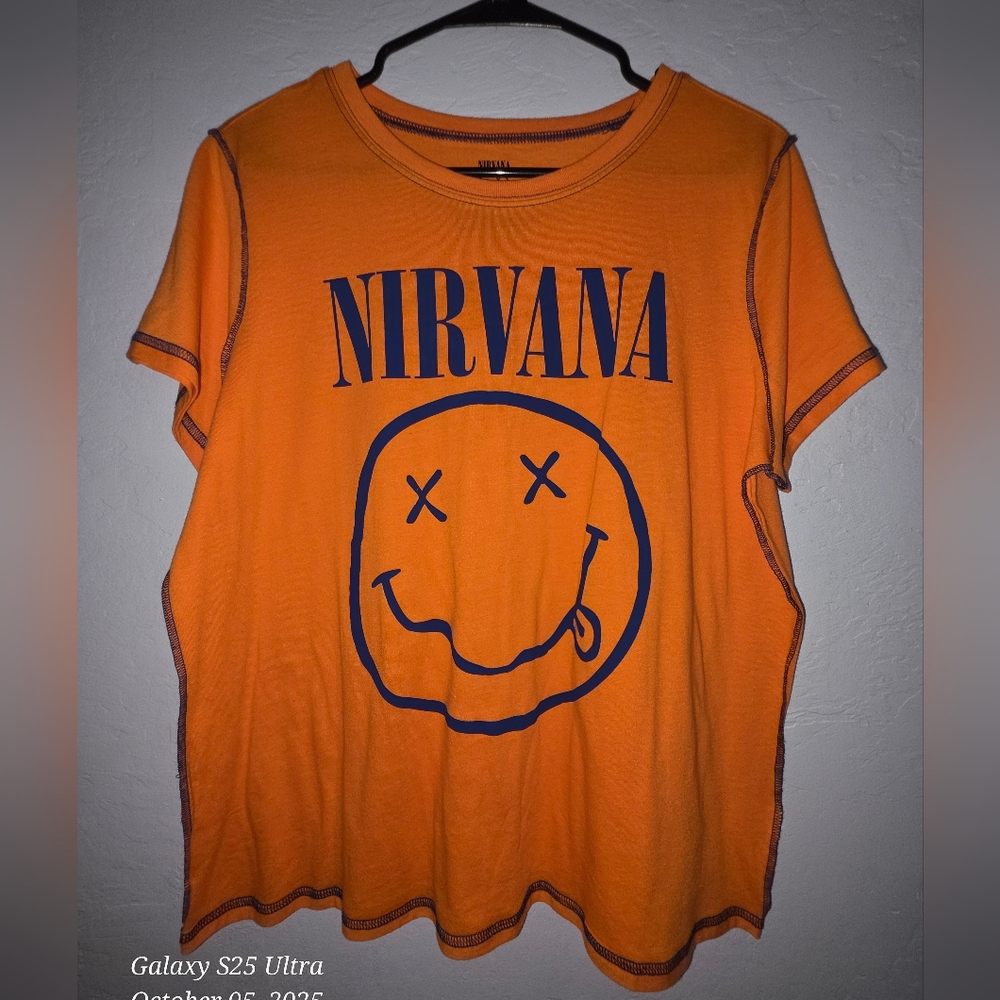 NIRVANA Orange Smiley Face Tee
